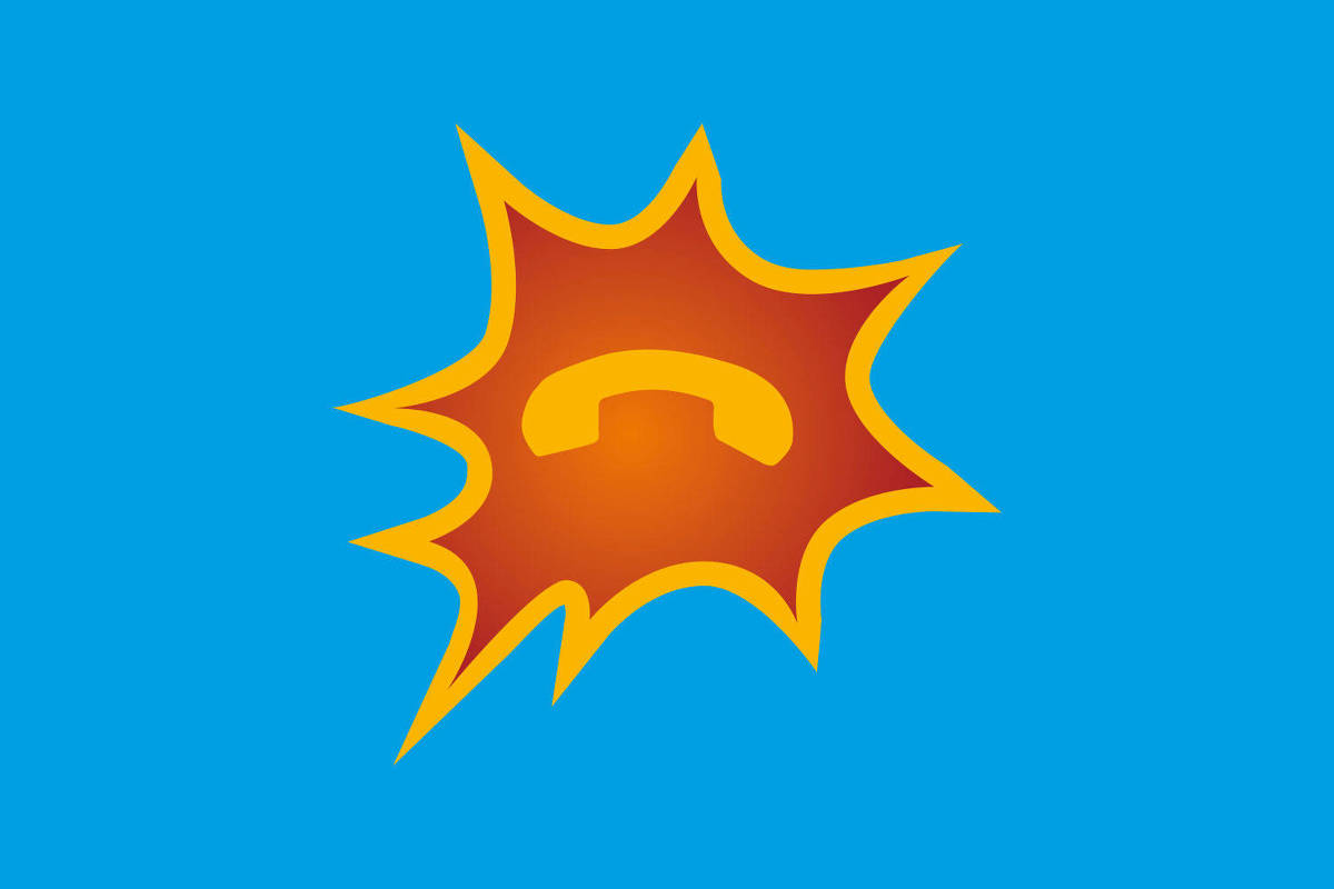 Ilustração de um telefone em cima de uma forma com várias pontas, lembrando uma explosão